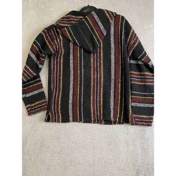 Baja Hoodie Pullover Mens Large Striped Mexican Drug Rug Sweater Hippie Festival - Picture 7 of 13